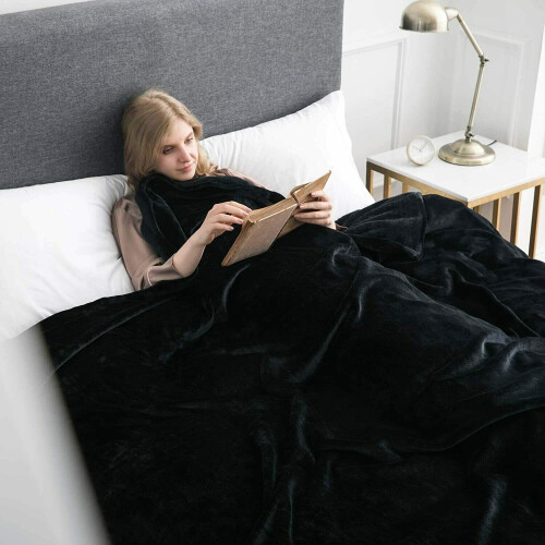 (Black, Double) Moonlight Bedding Large Mink Blanket Multi-use Pet Fleece Throw 2