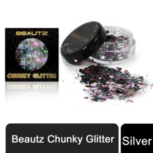(SILVER) Beautz Chunky Glitter 10ml pot with 5gram Glitter