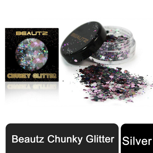 (SILVER) Beautz Chunky Glitter 10ml pot with 5gram Glitter