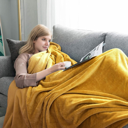 (Mustard, King) Moonlight Bedding Large Mink Blanket Multi-use Pet Fleece Throw 1