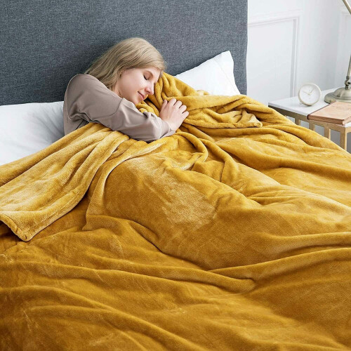 (Mustard, King) Moonlight Bedding Large Mink Blanket Multi-use Pet Fleece Throw 2