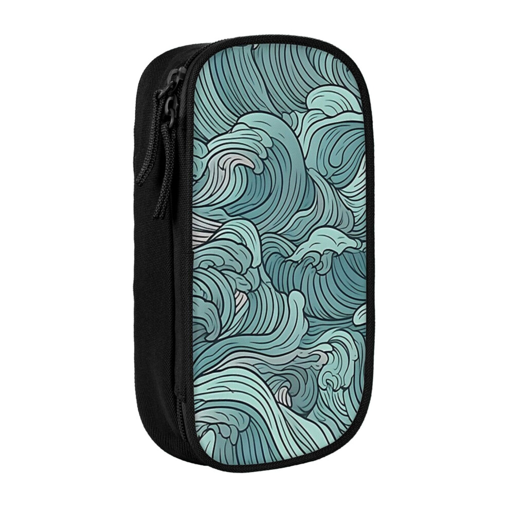 Photos - Pen cil Case Calm And Soothing Turquoise Ocean Waves Pattern  Holder Box Pouch Bag with Double Zippers for School Office W
