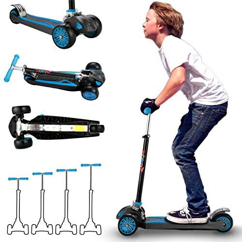 Scooter for Kids, Maxi Foldable Kick Scooter Deluxe, Handlebars adjustability from Age 5-12, Surface-Safety Balance Technology, 2" Width x 3 Wheels,