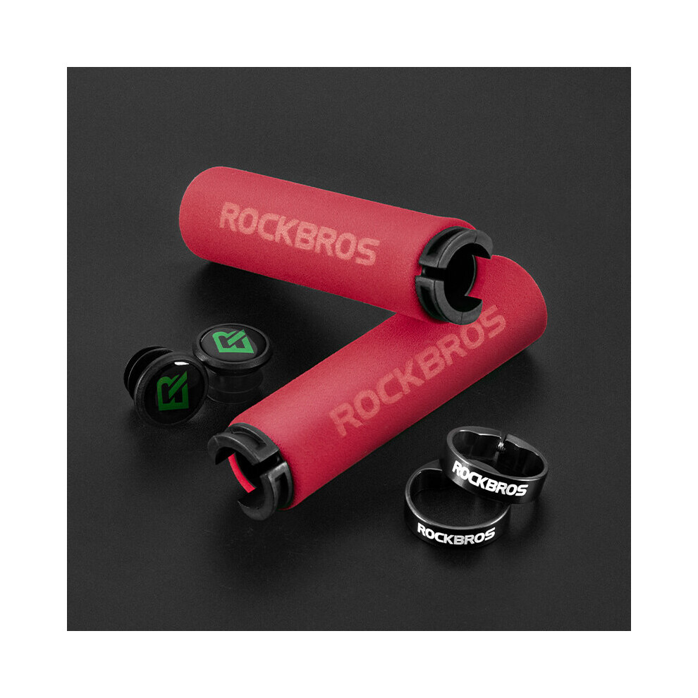 Photos - Grip & Bar End  ROCKBROS Bicycle Grip MTB Sponge Strength Handlebar Anti-skid Shock-absorbing Soft Bike Silicone Handle Grip(a-BT1001RDBK)