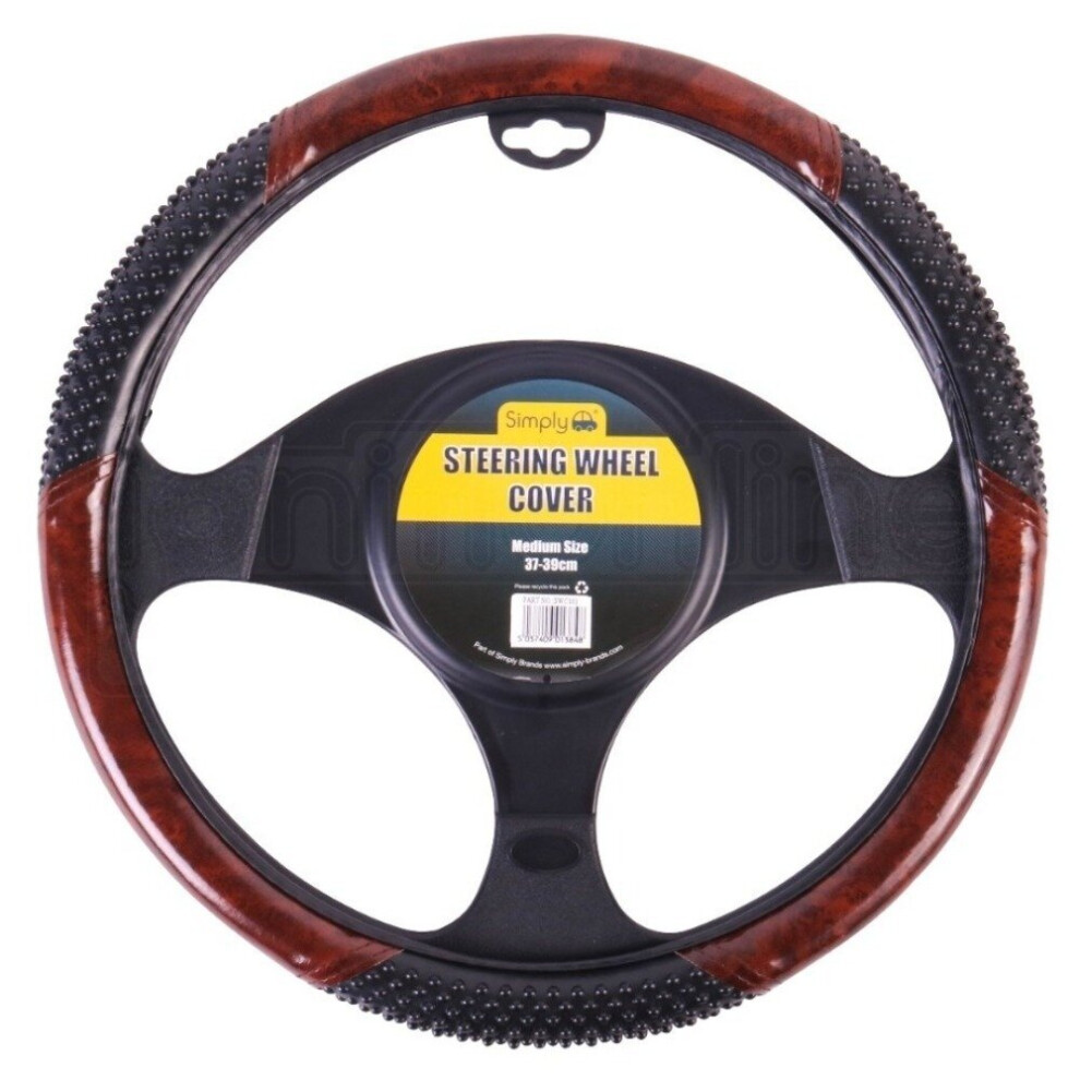 Car Steering Wheel Cover Grip Glove & Wood Look Effect Universal Fit Black 5037409013848