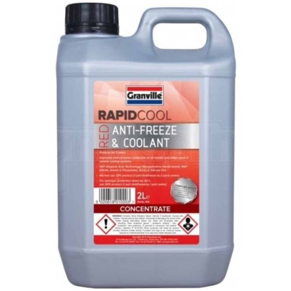 Granville Rapid Cool Red Anti Freeze & Summer Coolant Pink Antifreeze 2 Litre