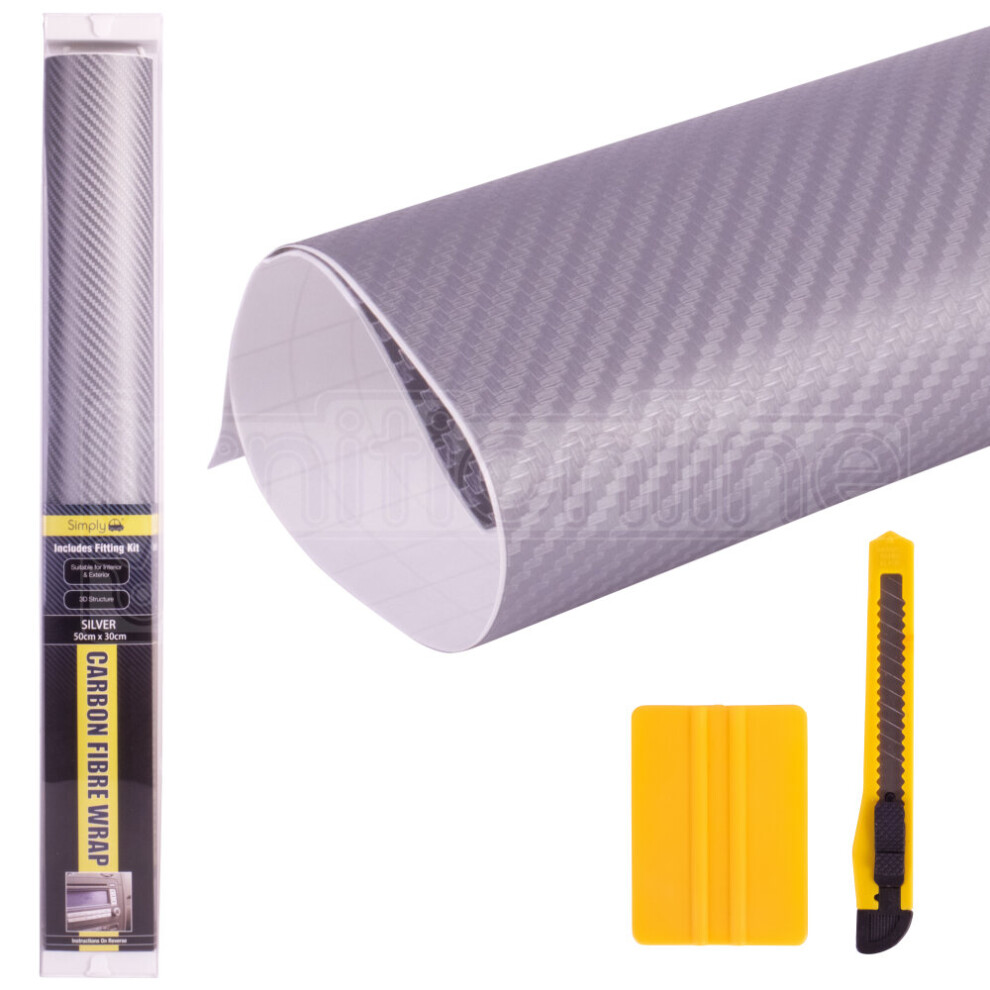 Simply Matt Carbon Fibre Vinyl 3D Car Wrap Film Sticker 50Cm X 30Cm Silver 5037409092812
