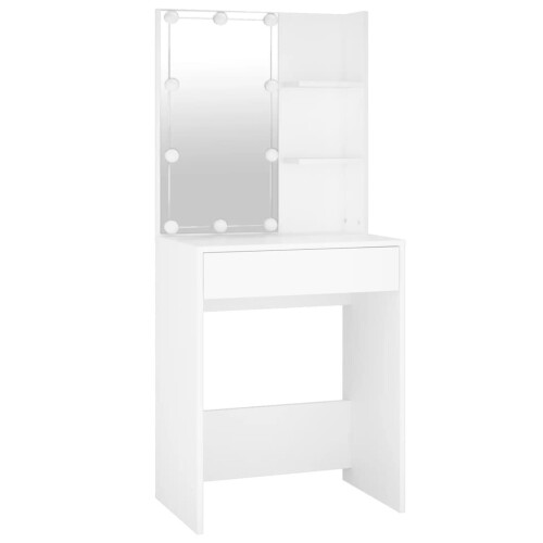 VidaXL vidaXL LED Dressing Table with 2 Cabinets White Engineered Wood Makeup Table 2
