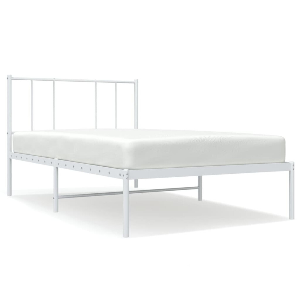 (white, 90 x 190 cm/with headboard) vidaXL Metal Bed Frame with Headboard Bed Base Mattress Foundation Bedstead