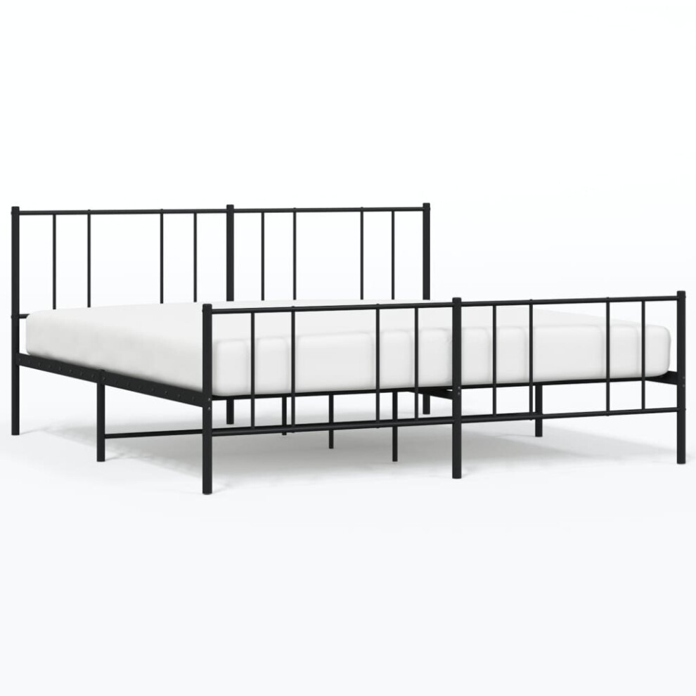 Vidaxl (Black, 180 X 200 Cm/With Headboard & Footboard) Metal Bed Frame With Headboard Bed Base Mattress Foundation Bedstead