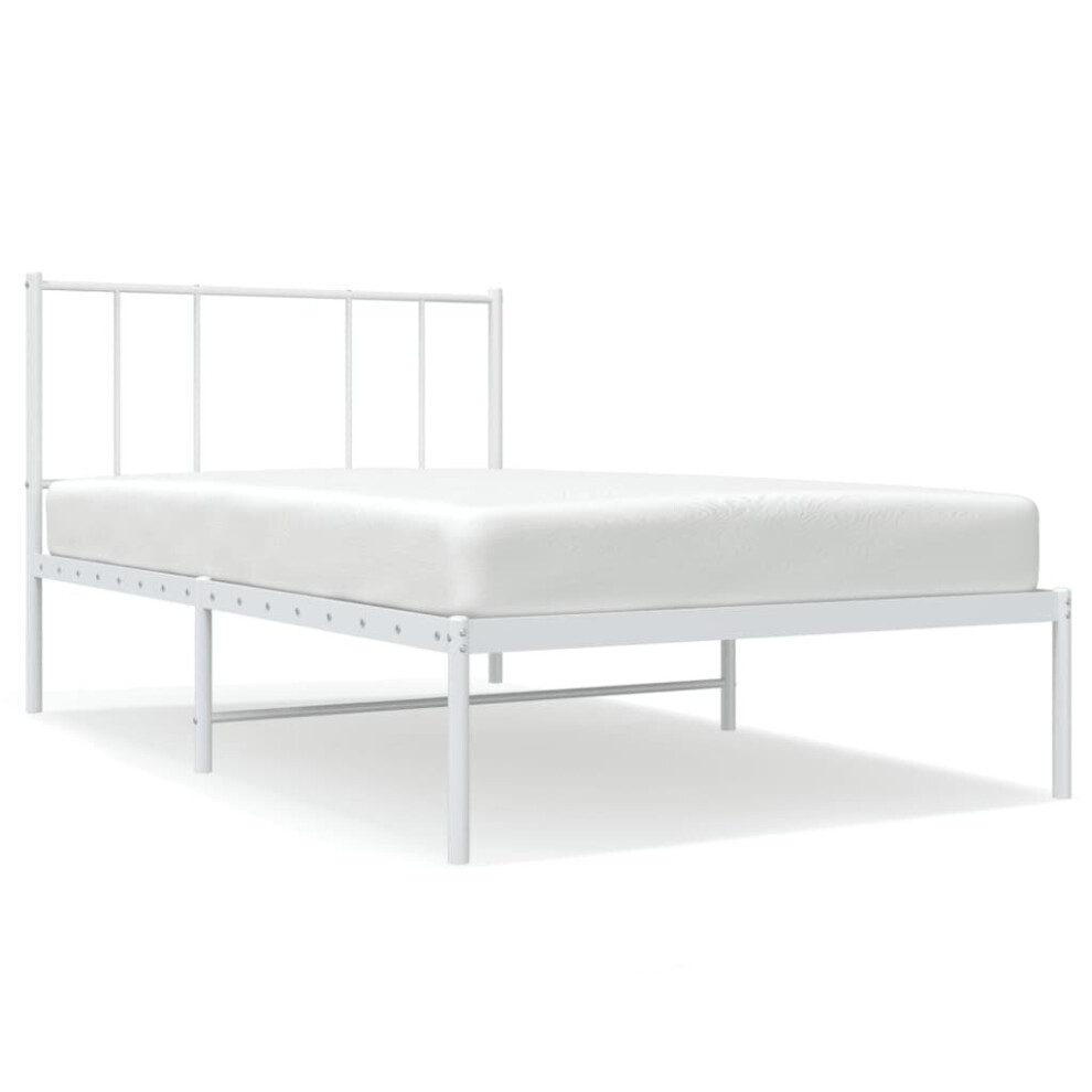 Vidaxl (White, 90 X 200 Cm/With Headboard) Metal Bed Frame With Headboard Bed Base Mattress Foundation Bedstead