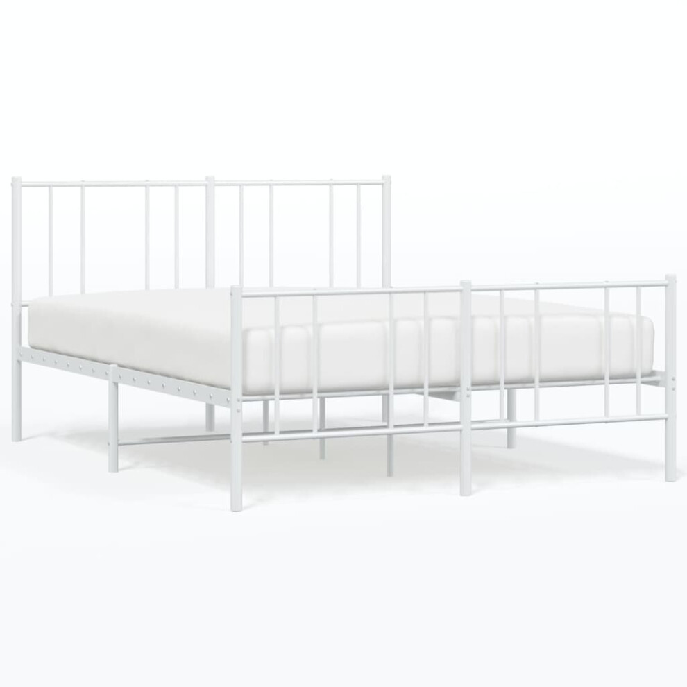 Vidaxl (White, 160 X 200 Cm/With Headboard & Footboard) Metal Bed Frame With Headboard Bed Base Mattress Foundation Bedstead