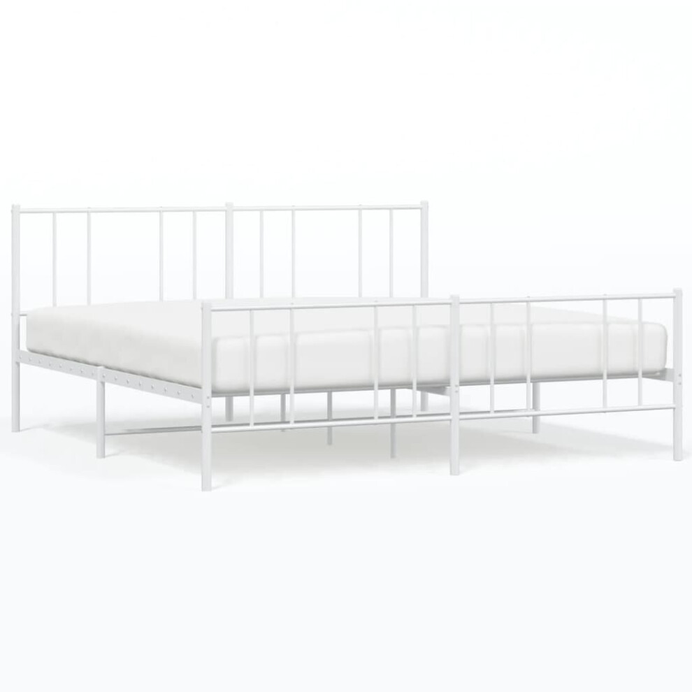 Vidaxl (White, 180 X 200 Cm/With Headboard & Footboard) Metal Bed Frame With Headboard Bed Base Mattress Foundation Bedstead