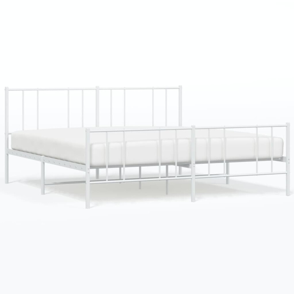 Vidaxl (White, 200 X 200 Cm/With Headboard & Footboard) Metal Bed Frame With Headboard Bed Base Mattress Foundation Bedstead