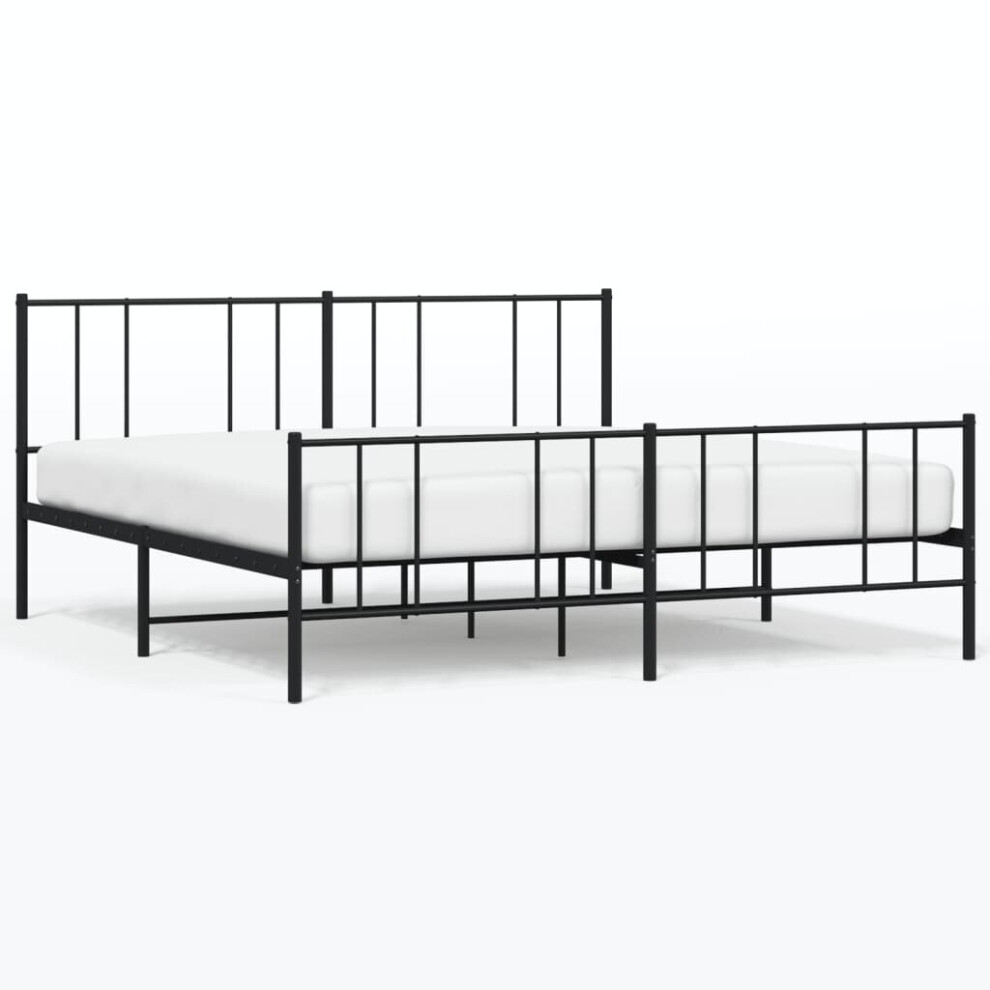 (black, 200 x 200 cm/with headboard & footboard) vidaXL Metal Bed Frame with Headboard Bed Base Mattress Foundation Bedstead