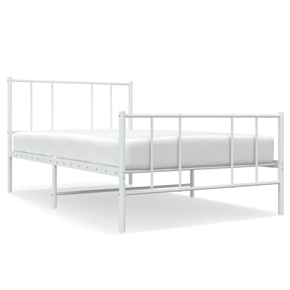 Vidaxl (White, 90 X 190 Cm/With Headboard & Footboard) Metal Bed Frame With Headboard Bed Base Mattress Foundation Bedstead