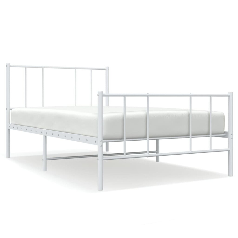 Vidaxl (White, 90 X 200 Cm/With Headboard & Footboard) Metal Bed Frame With Headboard Bed Base Mattress Foundation Bedstead