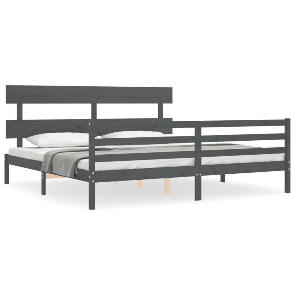 Vidaxl (Grey, 200 X 200 Cm) Bed Frame Bedroom Platform Bed Frame Bedstead With Headboard Solid Wood