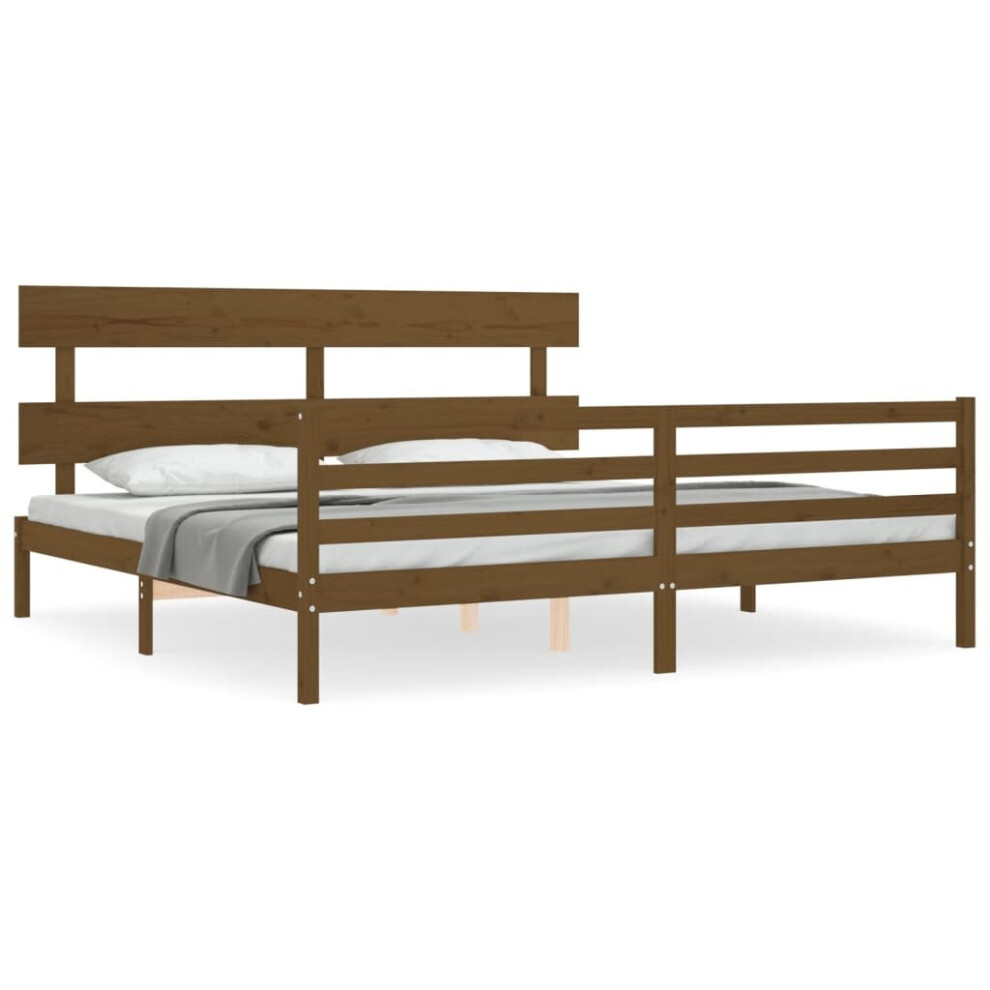 (honey brown, 200 x 200 cm) vidaXL Bed Frame Bedroom Platform Bed Frame Bedstead with Headboard Solid Wood