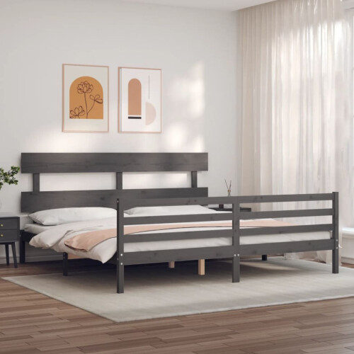 VidaXL (grey, 200 x 200 cm) vidaXL Bed Frame Bedroom Platform Bed Frame Bedstead with Headboard Solid Wood 2
