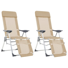 (cream) vidaXL Folding Camping Chairs Outdoor Chairs with Footrests 2 pcs Textilene