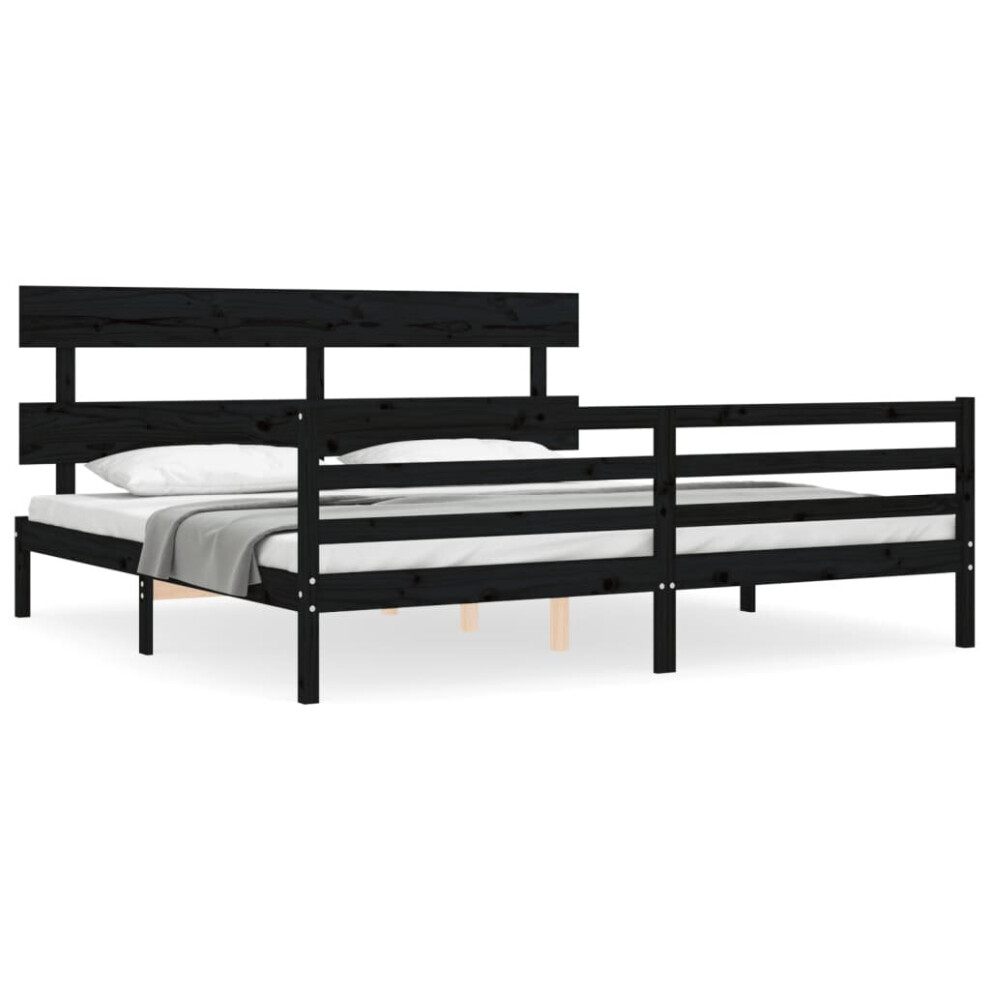 (black, 200 x 200 cm) vidaXL Bed Frame Bedroom Platform Bed Frame Bedstead with Headboard Solid Wood