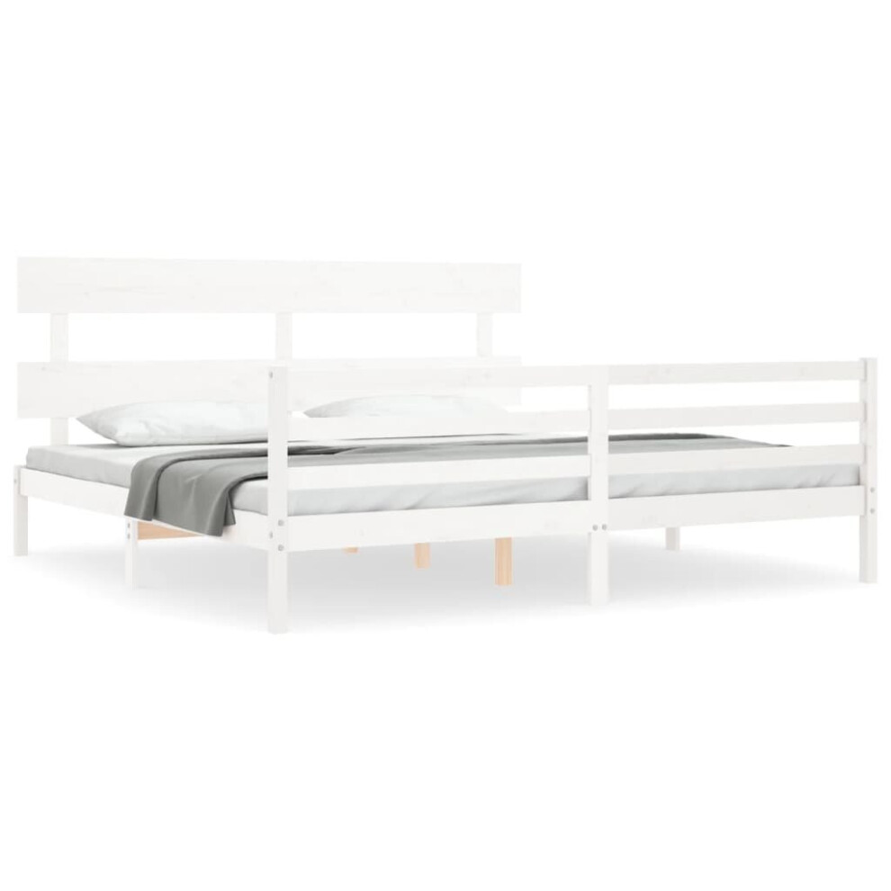 Vidaxl (White, 200 X 200 Cm) Bed Frame Bedroom Platform Bed Frame Bedstead With Headboard Solid Wood