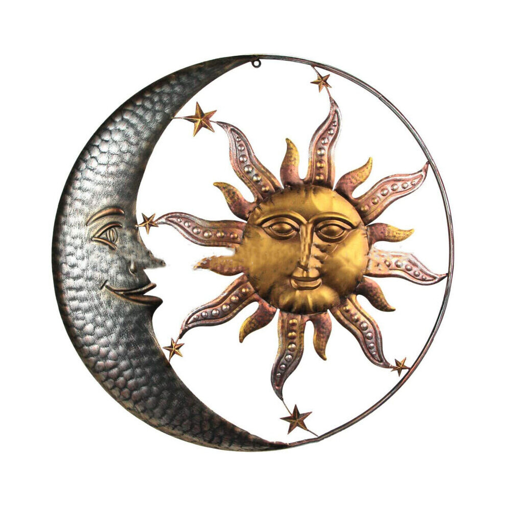 Metal sun and moon wall decor, creative garden wall decoration, decorative retro wall art for living room and bedroom