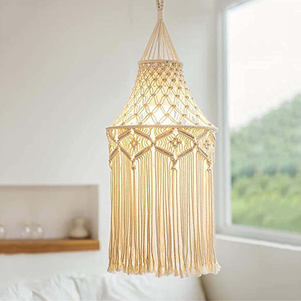 Knitted Lampshade Fitting Ceiling Shade, Pendant Lamp for Living Room, Bedroom and Bathroom, Hand Woven Bohemian Decoration (white1, 30 * 80cm) White1