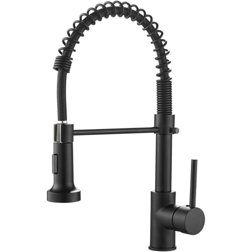 Kitchen Faucets Single Lever Solid Brass Spring Pull Out Kitchen Sink Faucet Matte Black 9009R 1
