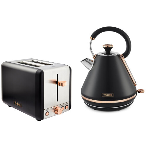 Tower Cavaletto Pyramid Kettle & 2 Slice Toaster Set Black/Rose Gold on ...