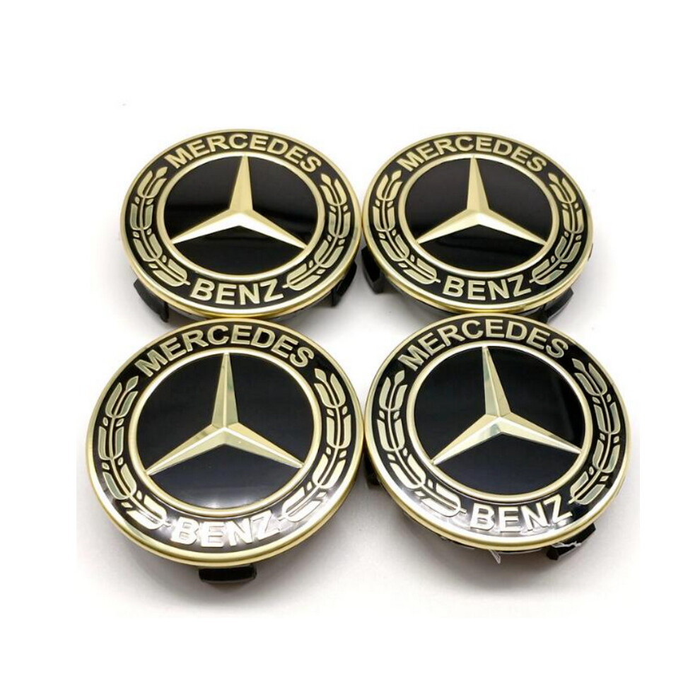 4x Mercedes Benz Wheel Center Caps Star Logo Emblem 75MM Gold Hubcaps