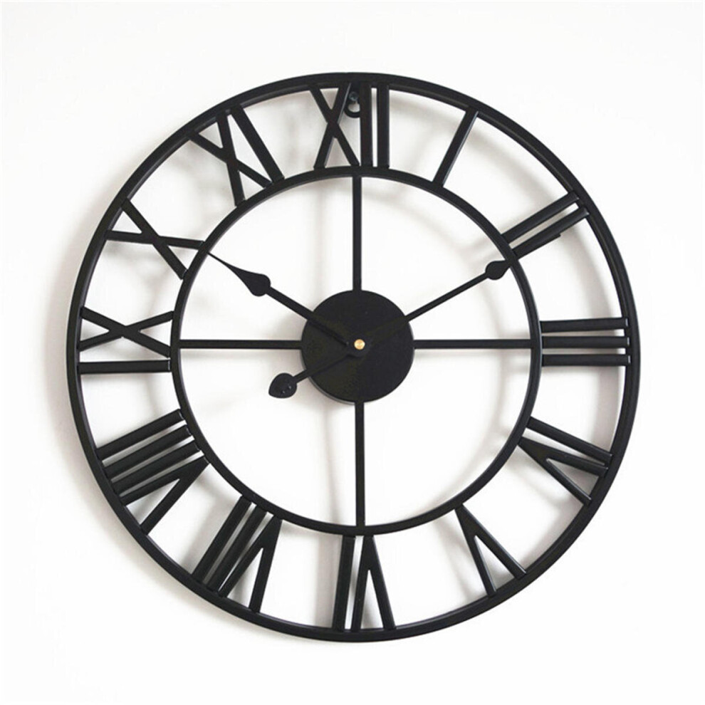 (Black, 40cm) 40cm/50cm Large Metal Skeleton Wall Clock Antique gold Home Decor Round Living Room