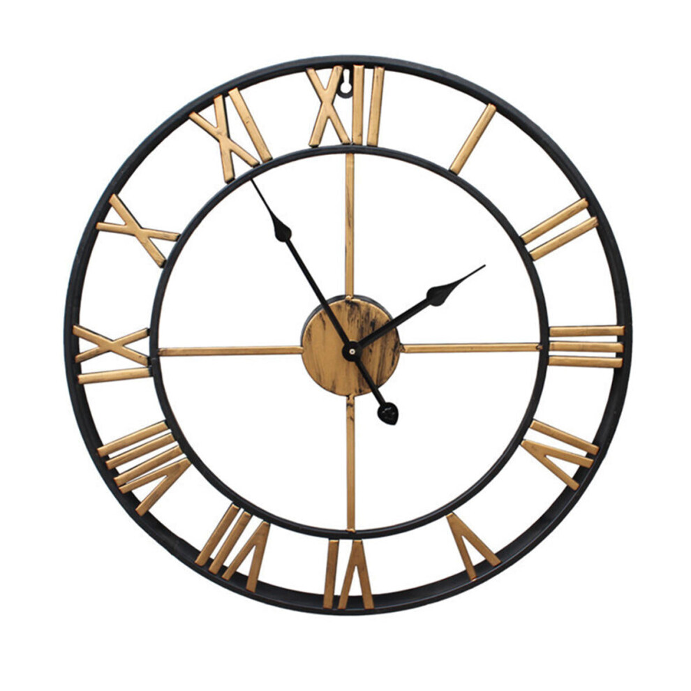 (Gold, 40cm) 40cm/50cm Large Metal Skeleton Wall Clock Antique gold Home Decor Round Living Room