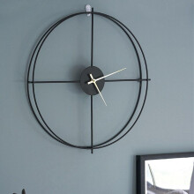 (Black) 50cm Large Modern Hollow Double Ring Wall Clock Home Bedroom Bar Hotel Decor