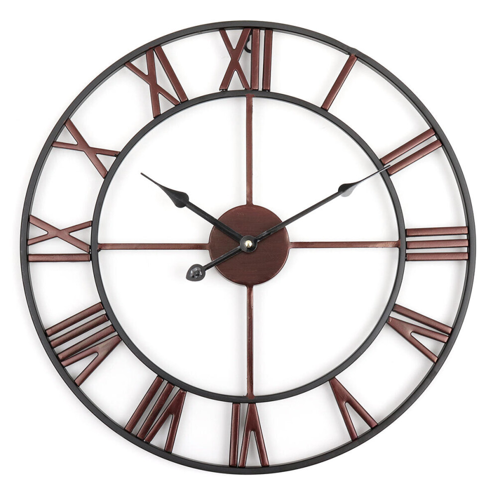 (Bronze) 45cm Large Wall Clock Big Roman Numerals Giant Open Face Metal For Home Outdoor Garden