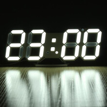 (White) 3D LED Digital Wall Clock Alarm Clock USB Stereo Clock Built-In Automatic Light Sensor