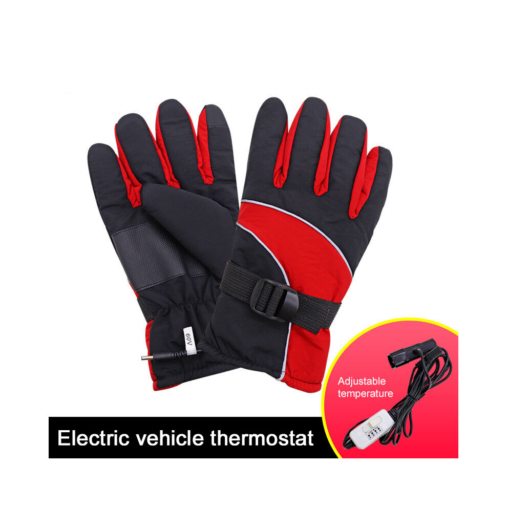 (A- 72V) New Winter Charging Heating Gloves Windproof Electric Heating Thermal Motorcycle Mittens Women Men Touch Screen Finger Gloves Red 4856685948405