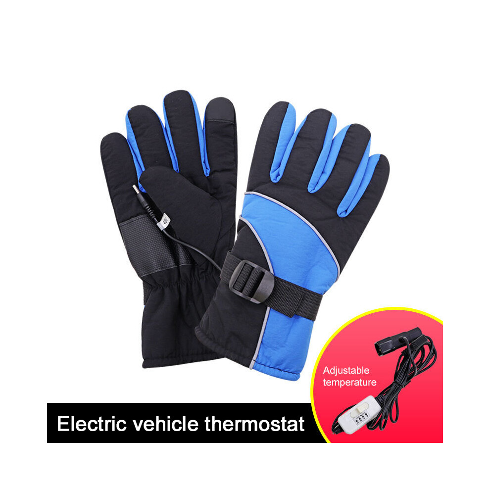 (A- 72V) New Winter Charging Heating Gloves Windproof Electric Heating Thermal Motorcycle Mittens Women Men Touch Screen Finger Gloves Blue 4856685948344
