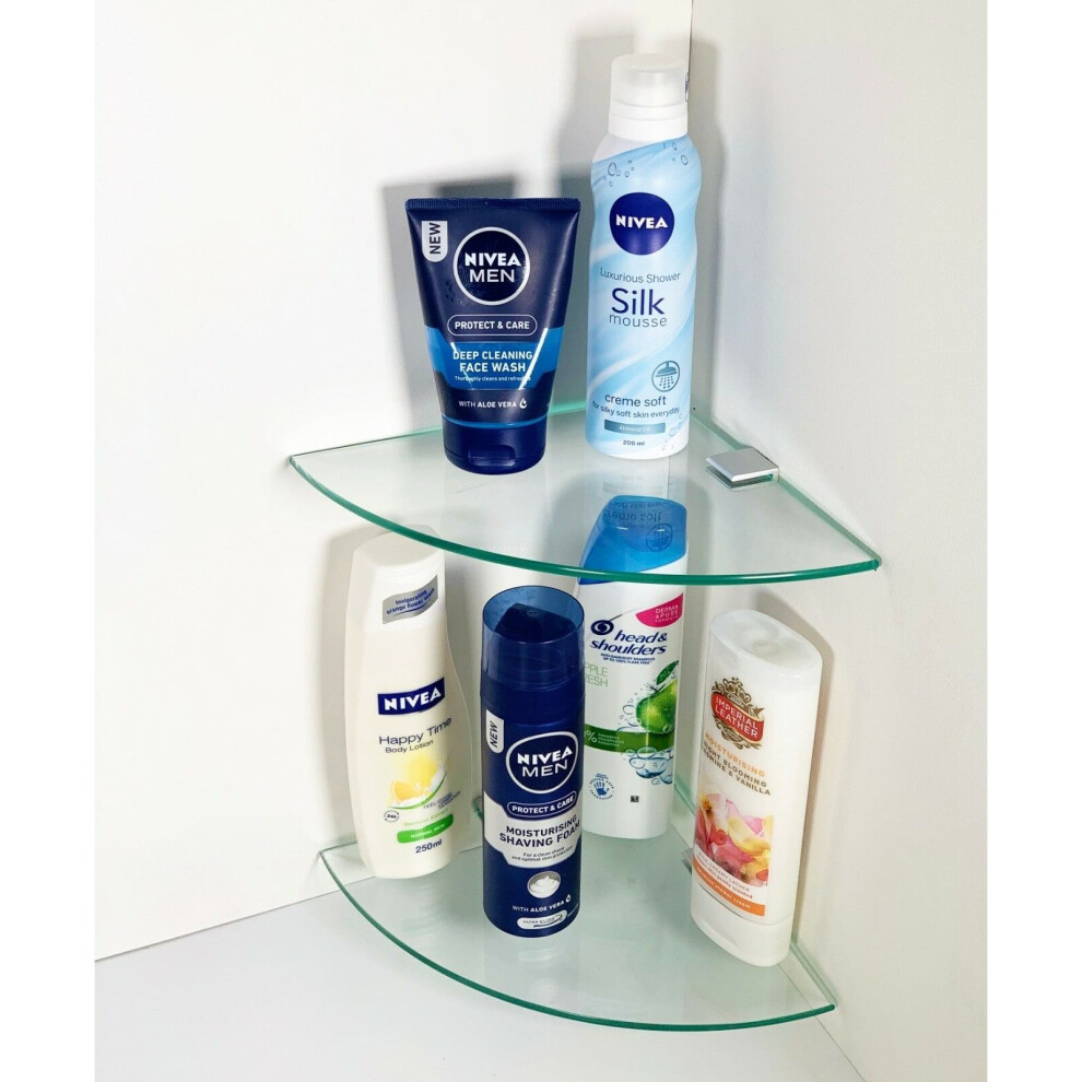 2 Tier Glass Corner Floating Storage shelves Shelf Bathroom Shower