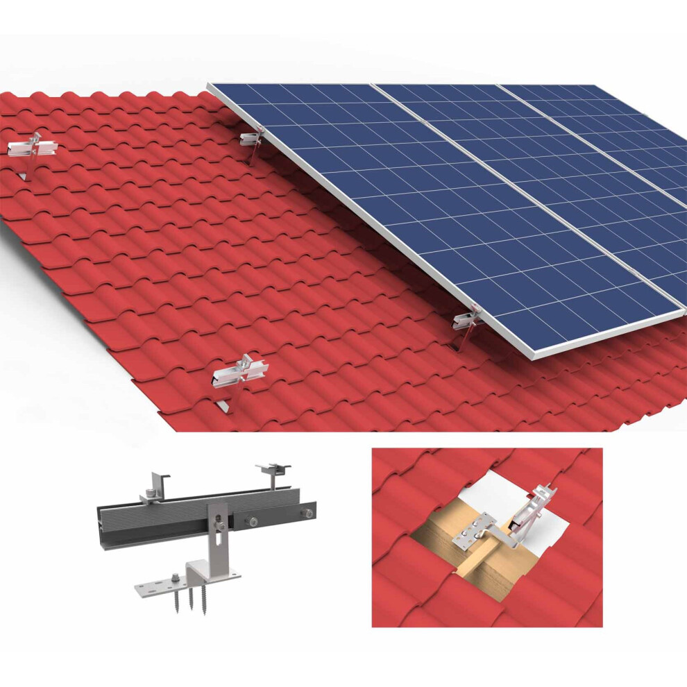 Solar Panel Roof Mounting Bracket Set Short Rails for 4 Panels (Tiled)