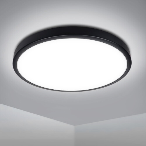 (Black) Extrastar 12W LED round Surface Mount Integrated Ceiling / Flush Light cold white, bathroom waterproof IP54 on OnBuy