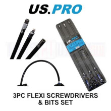 US PRO Tools 3pc Flexi Flexible Screwdrivers & Bit Set 1649
