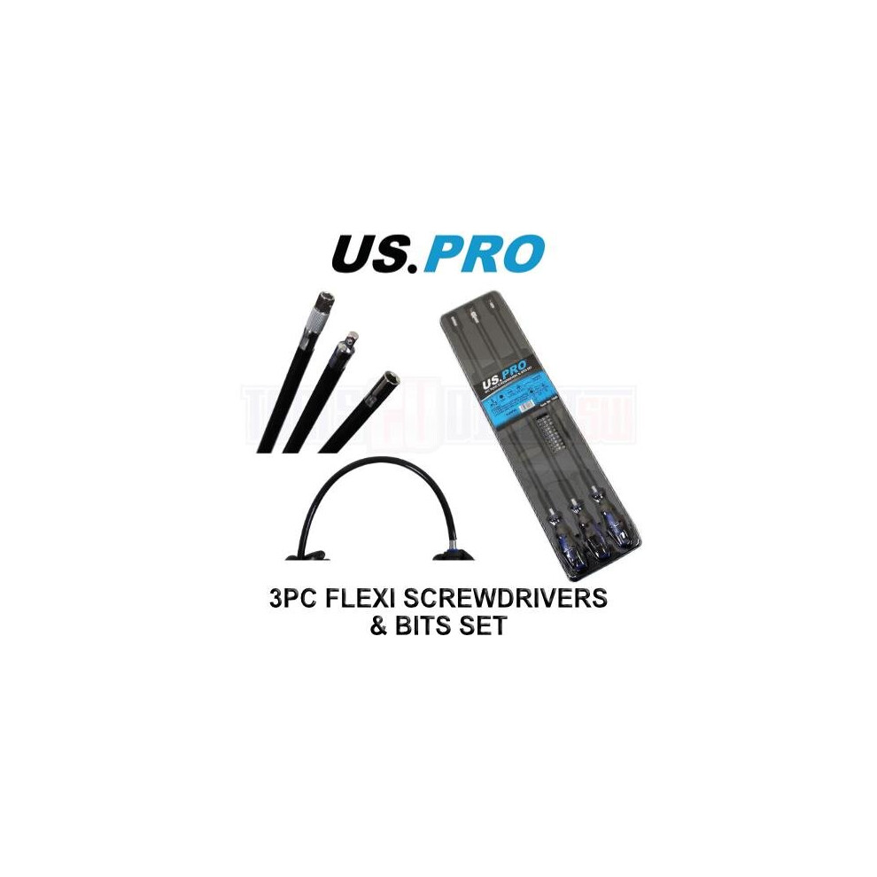 US PRO Tools 3pc Flexi Flexible Screwdrivers & Bit Set 1649