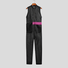 Men Jumpsuits Patchwork Sleeveless Zipper Translucent Streetwear Rompers Fitness Casual Men Overalls S-5XL