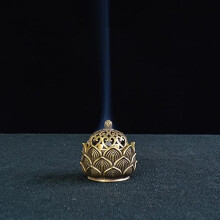 Retro Copper Small Lotus Pocket Hollow Out Incense Stick Burner Brass Incense Holder with Cover Sandalwood Home Decoration (Color : Brass)