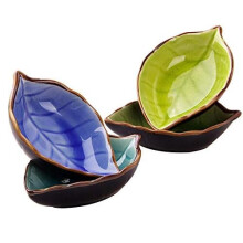 Mini Beautiful Ceramics Sauce Dishes Leaves-Shape Dishes Plates Set of 4 Colors