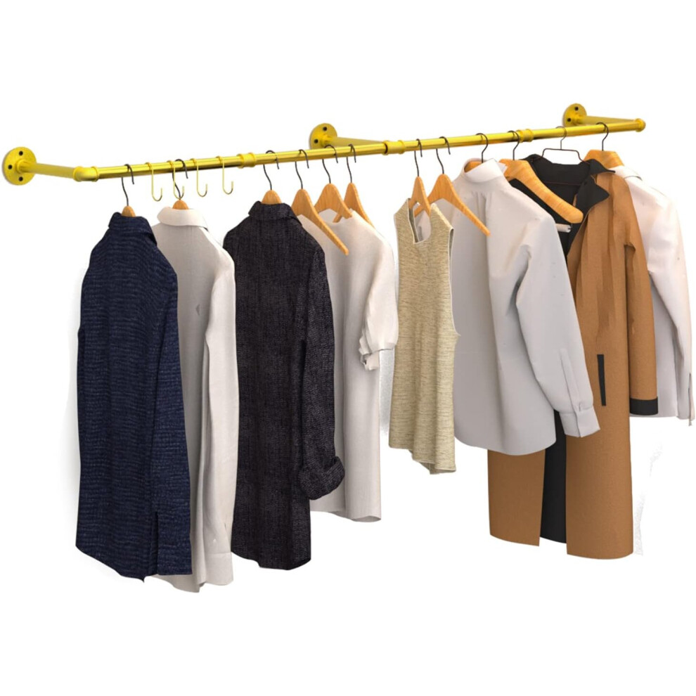 (Golden) 180cm Wall Mounted Pipe Clothes Rail Garment Rack