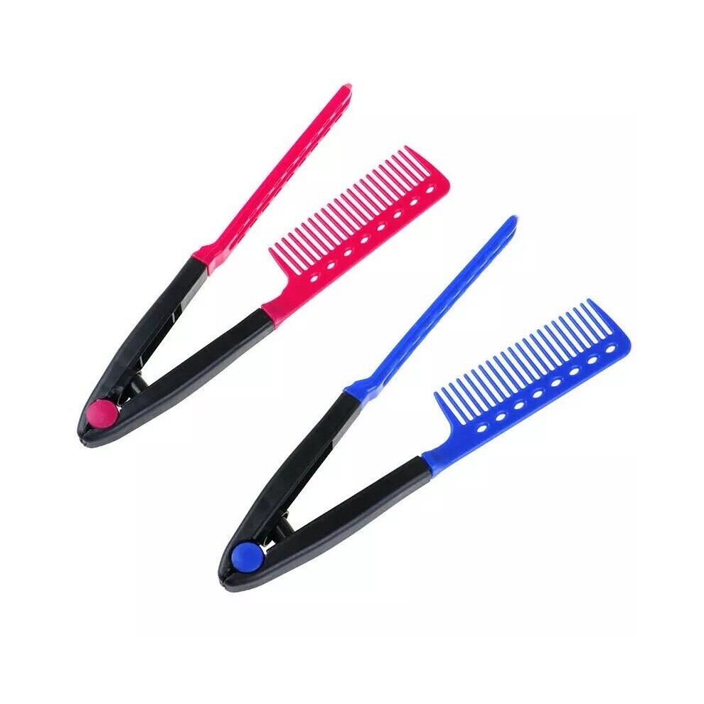 Gopatriot Memory 2-Pack Diy Salon Hair Brush Comb Hair Straightener (Blue And Pink)