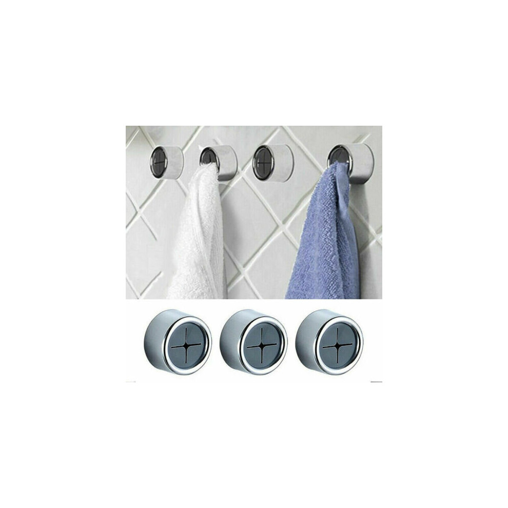 Olymdo 3X Kitchen Push In Tea Towel Holders Adhesive Wall Mount Hook Tea Towel Hooks Silver